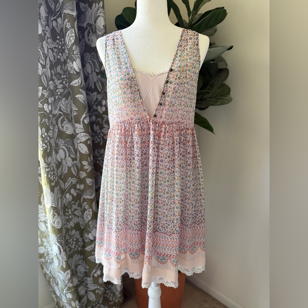 Anthropologie Maeve Floral Print Sleeveless Dress with Slip